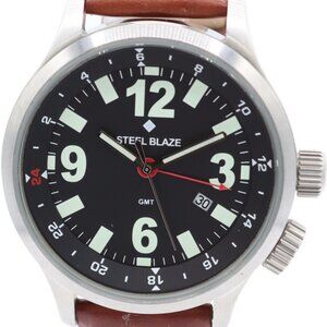 46mm Steel Blaze GMT Men's Quartz Wristwatch Steel w Internal GMT Bezel